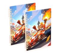 EtherSpher A5 size Playful Cartoon Race Car Flames subject notebook 8.3" x 5.7", sturdy composition notebook wide ruled 60 sheets for school&office 2 pack