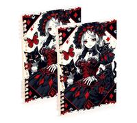 EtherSpher A5 size Poker Anime Girl Red wide ruled notebook 8.3" x 5.7", wire-bound subject spiral notebook college 60 sheets for school&office