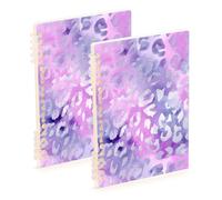 EtherSpher A5 size Purple Glitter Grey Leopard Print notebooks for school 8.3" x 5.7", wear-resistant subject college ruled spiral 60 sheets for diary&to do list 2 pack