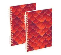 EtherSpher A5 size Red Fish Scale Sparkling college notebooks 8.3" x 5.7", sturdy spiral notebooks wide ruled 60 sheets for diary&to do list 2 pack