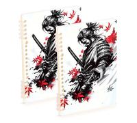 EtherSpher A5 size Red Maple Leaves Japanese Samurai ruled notebook paper 8.3" x 5.7", hard cover spiral notebooks wide ruled 60 sheets for planner&business 2 pack
