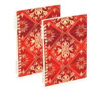 EtherSpher A5 size Red Plaid Pattern Traditional Chinese subject notebooks 8.3" x 5.7", hard cover single subject spiral notebook 60 sheets for school&office 2 pack