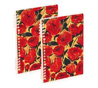 EtherSpher A5 size Retro Red Rose Oil Painting Style ruled notebook 8.3" x 5.7", wire-bound subject college ruled spiral 60 sheets for working&classroom 2 pack