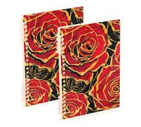 EtherSpher A5 size Retro Red Rose Oil Painting Style subject notebook 8.3" x 5.7", wear-resistant subject spiral notebook college 60 sheets for travel&writing 2 pack
