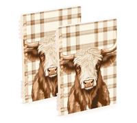 EtherSpher A5 size Scotland Cow Pastel Brown notebook spiral 8.3" x 5.7", hard cover subject college ruled spiral 60 sheets for travel&writing 2 pack
