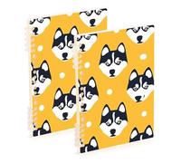 EtherSpher A5 size Simple Line Cartoon Dog Faces Black on Yellow wide ruled spiral 8.3" x 5.7", sturdy single subject spiral notebook 60 sheets for travel&writing 2 pack