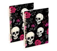 EtherSpher A5 size Skull and Rose Black Valentine wide ruled spiral 8.3" x 5.7", wear-resistant subject notebooks college ruled 60 sheets for travel&writing 2 pack