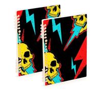 EtherSpher A5 size Skull Lightening Punk Black lined notebook 8.3" x 5.7", wire-bound subject spiral notebook wide 60 sheets for travel&writing 2 pack
