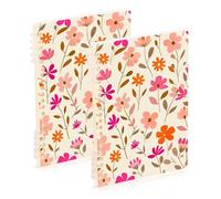 EtherSpher A5 size Small Flowers Foliage Pattern Pink Orange Light Beige subject notebook 8.3" x 5.7", hard cover subject notebooks college ruled 60 sheets for school&office 2 pack