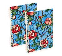 EtherSpher A5 size Stained Glass Blooming Rose Floral bound notebooks 8.3" x 5.7", wire-bound wide ruled spiral notebook 60 sheets for travel&writing 2 pack