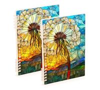 EtherSpher A5 size Stained Glass Dandelion wide ruled spiral 8.3" x 5.7", sturdy wide ruled spiral notebook 60 sheets for school&office