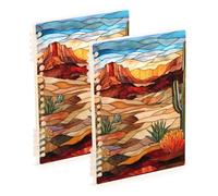 EtherSpher A5 size Stained Glass Desert Cactus large notebooks 8.3" x 5.7", wire-bound composition notebook wide ruled 60 sheets for travel&writing 2 pack