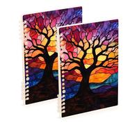EtherSpher A5 size Stained Glass Tree notebooks college 8.3" x 5.7", hard cover subject notebooks college ruled 60 sheets for diary&to do list