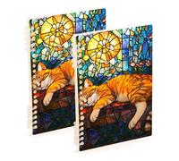 EtherSpher A5 size Stained Glass Warm Cat notebooks college 8.3" x 5.7", wire-bound wide ruled spiral notebook 60 sheets for diary&to do list 2 pack