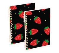 EtherSpher A5 size Strawberry Minimalist Black notebook wide ruled 8.3" x 5.7", sturdy single subject spiral notebook 60 sheets for working&classroom 2 pack