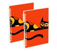 EtherSpher A5 size Style Cat Black and Red spiral notebooks 8.3" x 5.7", wire-bound subject college ruled spiral 60 sheets for diary&to do list