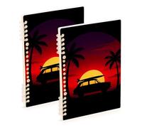 EtherSpher A5 size Sunset Car Black composition notebooks 8.3" x 5.7", hard cover spiral notebooks wide ruled 60 sheets for diary&to do list