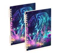 EtherSpher A5 size Teal Fire Wolf notebooks spiral 8.3" x 5.7", wear-resistant subject spiral notebook college 60 sheets for planner&business 2 pack