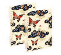 EtherSpher A5 size Traditional Chinese Pattern Butterflies Cloud notebooks wide 8.3" x 5.7", sturdy single subject spiral notebook 60 sheets for working&classroom 2 pack