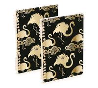 EtherSpher A5 size Traditional Chinese Pattern Flamingo Black Gold orange spiral notebook 8.3" x 5.7", sturdy subject notebooks college ruled 60 sheets for travel&writing 2 pack