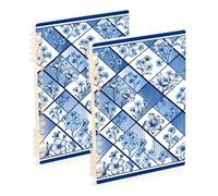 EtherSpher A5 size Trendy Abstract Blue Plaid Flower bound notebooks 8.3" x 5.7", wear-resistant single subject spiral notebook 60 sheets for school&office 2 pack