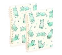 EtherSpher A5 size Turquoise Funny Cat journaling notebooks 8.3" x 5.7", wear-resistant subject spiral notebook wide 60 sheets for diary&to do list 2 pack