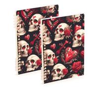 EtherSpher A5 size Valentine Red Rose Skull ruled notebooks 8.3" x 5.7", hard cover subject spiral notebook college 60 sheets for travel&writing 2 pack
