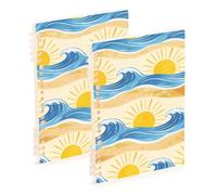 EtherSpher A5 size Waves Sun Summer Beach college notebooks 8.3" x 5.7", hard cover school supplies for college 60 sheets for travel&writing 2 pack
