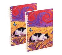 EtherSpher A5 size Wheat Field Cat Butterfly subject notebooks college 8.3" x 5.7", wire-bound single subject spiral notebook 60 sheets for working&classroom 2 pack