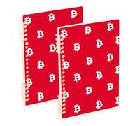 EtherSpher A5 size White Bitcoin Sign Red subject notebook 8.3" x 5.7", hard cover subject college ruled notebook 60 sheets for diary&to do list 2 pack