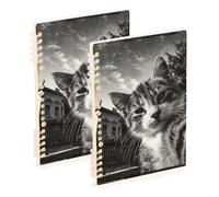 EtherSpher A5 size White House Cat ruled notebook 8.3" x 5.7", wire-bound wide ruled spiral notebook 60 sheets for school&office