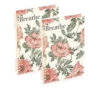EtherSpher A5 size William Morris Style Text Breathe Petal bound notebooks 8.3" x 5.7", wire-bound subject spiral notebook wide 60 sheets for school&office 2 pack