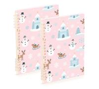EtherSpher A5 size Winter Animal Deer Snowman Pink White wide ruled spiral 8.3" x 5.7", sturdy college ruled spiral notebook 60 sheets for working&classroom 2 pack