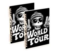 EtherSpher A5 size World Tour Cartoonish Man college notebook 8.3" x 5.7", wear-resistant spiral notebooks wide ruled 60 sheets for diary&to do list 2 pack