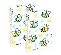 EtherSpher A5 size Yellow and Green Busy Bee notebooks college 8.3" x 5.7", wear-resistant subject college ruled spiral 60 sheets for travel&writing 2 pack