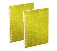 EtherSpher A5 size Yellow Golden Starry Bright Glittering composition notebooks 8.3" x 5.7", hard cover single subject spiral notebook 60 sheets for planner&business 2 pack