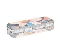 EtherSpher Abstract Orchid Flower Colorful Designed Plastic Pencil Box Double-Deck Transparent Pens Case For Kids With Snap Lid