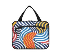 EtherSpher Abstract Stripe Colorful Pattern hanging makeup bag for travel with hook, designer foldable toiletry kit for mom backpacking maletín para maquillaje L, abstract stripe colorful pattern, L