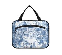 EtherSpher Aesthetic Chinese Architecture Blue hanging toiletry bags for men with hook, designer essential bags with zipper for traveler backpacking envase para perfume de L, Aesthetic Chinese
