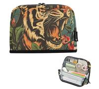 EtherSpher Angry Tigers and Roses Colourful Pencil Pen Case Large Capacity Cosmetic Bag Multi-Slot Desk Organizer for Kids Grade School Supplies estuche de lápices para ninos