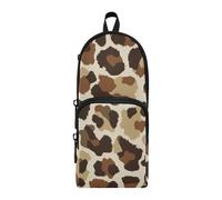 EtherSpher Animal Leopard Fur Print Brown Nylon 3 Compartments Large Pencil Bag for Girls Large Capacity Pencil Case for High School School Stationery pouching for Preppy College 1600ml