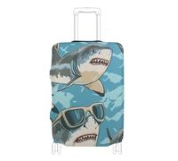 EtherSpher Animals with Glasses Sharks Chasing Elastic Large Luggage Cover Washable Cover for Suitcase Luggage Protector Fit 18-32 Inch Luggage
