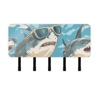 EtherSpher Animals with Glasses Sharks Chasing Key Holder with Mail Organizer & 5 Self-Adhesive Hanging Wall Decor Key hookorganizer for Doorway