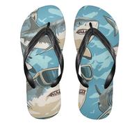 EtherSpher Animals with Glasses Sharks Chasing rubber flip flop soft womens flip for Outdoor Swimming, Hiking, Travel walking