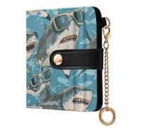 EtherSpher Animals with Glasses Sharks Chasing Waterproof Women's Leather Folding Wallet Compact PU Leather Wallet for Woman Girl