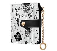 EtherSpher Astronauts Moon Stars Black Cute Ladies Premium Foldable Wallet Everyday PU Leather Wallet for Women Boys Girls