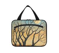 EtherSpher Bare Trees Illustration Art Brown hanging travel case for toiletries with hook, designer fashion brush bag for essentials for women cruises bolsa para guardar maquillaje L, bare trees