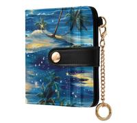 EtherSpher Beach Scenery Coconut Trees Stars Ocean Waterproof Women's Folding Wallet for Women PU Leather Wallet with Card Slots for Women Boys Girls