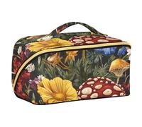 EtherSpher Beauty Meadow Mushroom Wildflower Designed Cosmetics Bag with dividers Lightweight Capacity Travel Cosmetic Bag Vertical Free-Standing