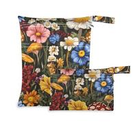 EtherSpher Beauty Meadow Mushroom Wildflower reusable wet bag 2 Pack wet bag for swimsuit with handles for travel, gym